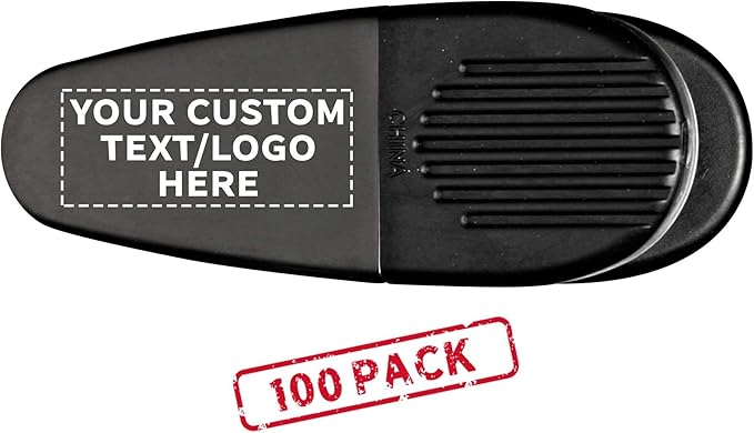 100 Magnetic Memo Holders Set - Customizable Text, Logo - Large Clip, Plastic - Black