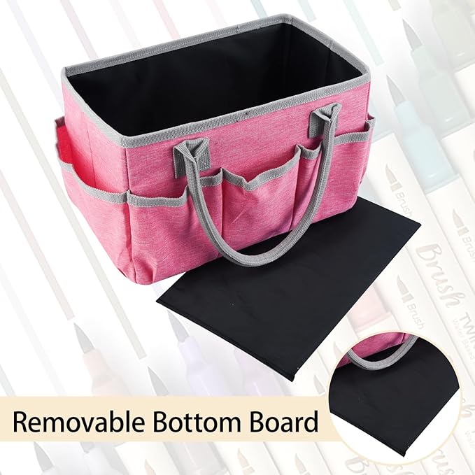 Marker Organizer Bag with Multiple Pockets, Marker Case for Art Storage Paint Markers, Paint Brushes, Coloring Books, Other Art Supplies, Pink