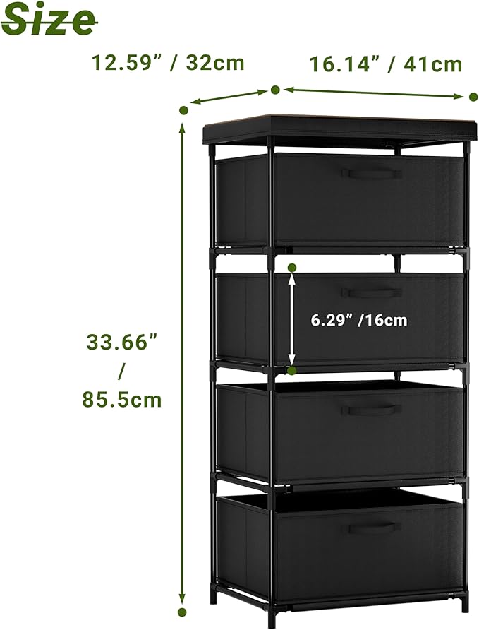 Dresser with 4 Fabric Drawer Stand Desktop Sturdy Metal Plastic Support Tube Cube Storage Cabinet for Bedroom Organization Dorm Front Hall Entryway
