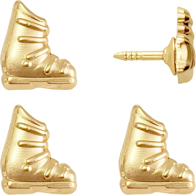 Ski Boot Push Pins - Gold Ski Boot Pins - for Cork Board, Maps, or Lapel Pin Use - Designed in USA - Set of 4