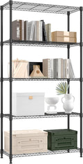 1250 lbs 5 Tier Shelf Metal Storage Shelves Shelving Wire Rack Heavy Duty Closet Organizers for Garage Kitchen Bathroom Laundry Black 13.8" D x 35.4" W x 68.5" H