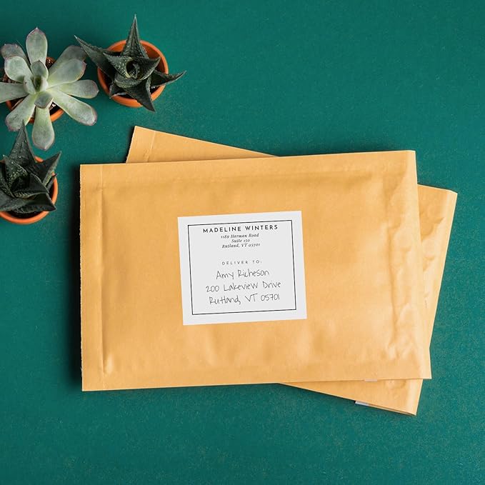 Custom Shipping Labels / 48 Personalized Black Square Address Labels/ 4" x 3½" Mailing Stickers/Made in USA