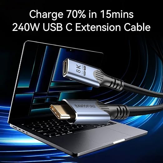Long 10FT usb c to usb c Extension Cable Compatible with Thunderbolt 4, high Speed 40gbps Data Transfer,USB4 type c Male to Female Extension Cable,240W Fast Charging,8K@60Hz 4K@120Hz Video Display.