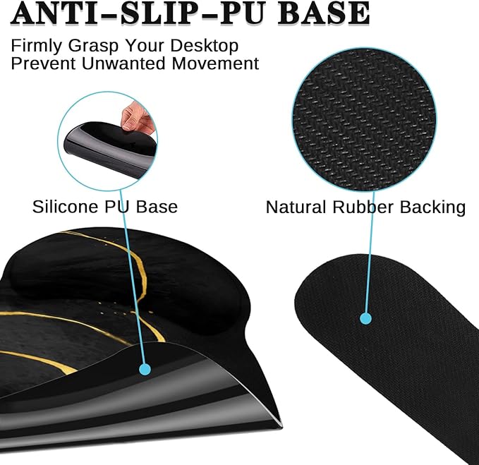 Britimes Black Gold Marble Keyboard Mouse Pad Set 4in1 Large Mousepad+Keyboard Wrist Rest+Mouse Wrist Rest+Coaster Ergonomic Design for Home Office Computer 35.4x15.7 inches