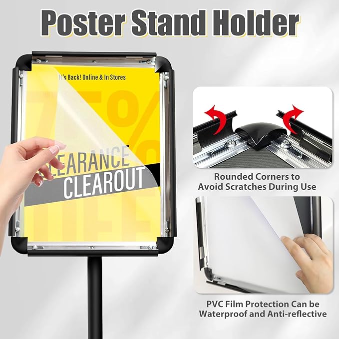 Sign Stand - Standing Sign Holder for 11x17 Inch, Pedestal Poster Sign Stand, Vertical and Horizontal View Sign Displayed, Round Corner Sign Holder for Church School Parties Business, Black (6 Pack)