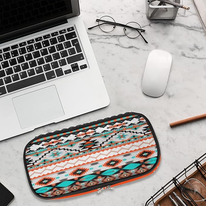 Pardick Aztec Big Capacity Pencil Pen Case Aztec Print Large Pencil Pouch with Zipper Compartments Pencil Bag for Boys Girls Adults Student Office School Supplies