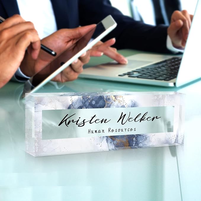 Desk Name Plate Personalized, Custom Name Plate for Desk, Office Desk Decor for Women Men, Acrylic Desk Accessories, Office Gifts for Coworkers Boss Teacher, Employee Appreciation Gifts (Coast)
