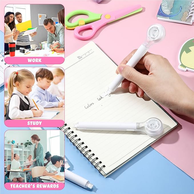 Gersoniel 10 Pack Correction Tape Pen Correctional Ink Tape Push Pull Protective, Easy to Use Applicator for School Office Supplies, 0.2 x 236 Inch(White Color)