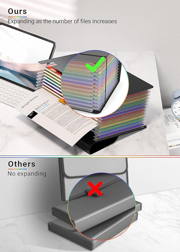 Accordion File Organizer/Expanding File Folder with Handle,13 Pockets Filing Box,Perfect for Desk top Stand/Portabe Document Paper Organizer,A4/Letter Size,Colored Monthly/Blank Tabs,Black Matte