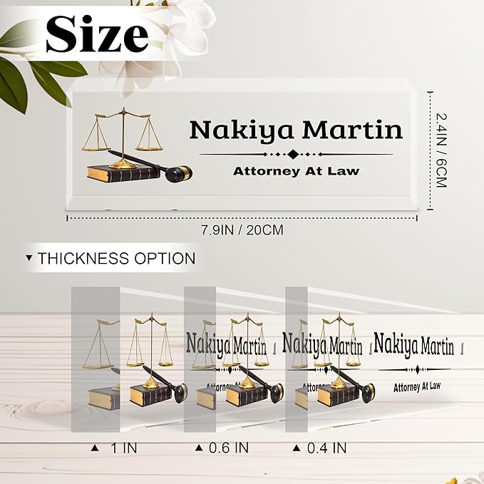 Ship Next Day-Custom Name Plate for Desk, Desk Name Plate Personalized, Acrylic Office Desk Accessories, Appreciation Gifts for Coworkers Employee Teachers Boss Women Men (Lawyer)