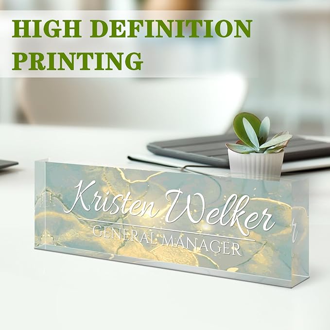 Name Plate for Desk, Desk Name Plate Personalized, Office Decor for Women Men, Acrylic Desktop Accessories, Office Appreciation Gifts for Boss Social Workers Employee Nurse Teacher (Deep Sea)