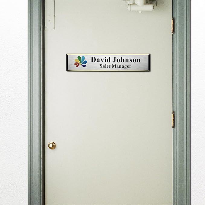 Personalized Name Plate for Door or Wall, 2 * 10 inch Custom Office Aluminum Door or Wall Name Plates with Logo Image or Texts, Office Appreciation Gifts for Coworkers Boss Teacher, Employee