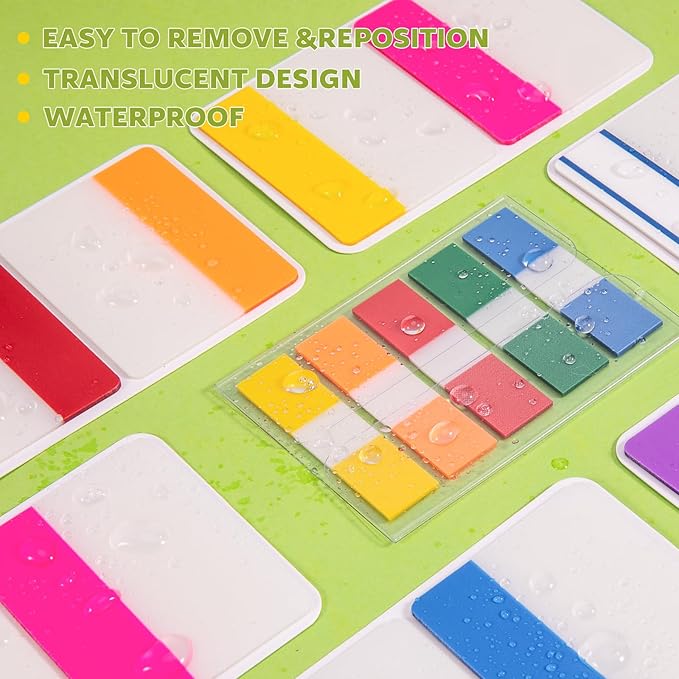 BukSuk 600 Pieces Tabs 2'' Sticky Tabs, Writable and Repositionable File Tabs Flags Colored Page Markers Labels for Reading Notes, Books and Classify Files, 22 Sets 10 Colors