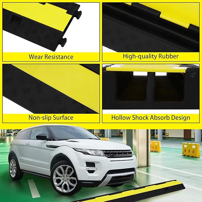 3 Pack 2-Channel 11,000 lbs per Axle Capacity Rubber Cable Protector Ramp – Driveway Wire Cord Guard with Traffic Speed Bump for Indoor and Outdoor Use