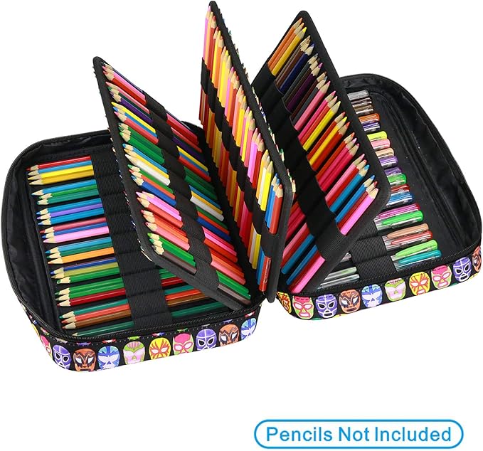 YOUSHARES Colored Pencil Case 220 Slots Pen Case Organizer With Handy Wrap & Zipper, Multilayer Holder for Prismacolor Colored Pencils & Gel Pen (Mask)