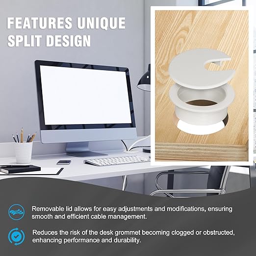 1-3/8" White Desk Grommet with Bi-Metal Hole Saw, JTemgle Plastic Cable Hole Cover Computer Table Cord Wire Organizer Caps, Desktop Cord Management for Home Office TV Stands Tabletops, 7 Pieces
