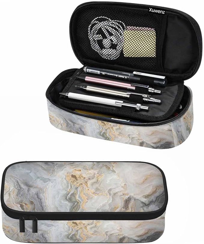 Marble Pencil Holder Bag White Fluid Texture Pencil Case College Office Organizer for Teens Adults