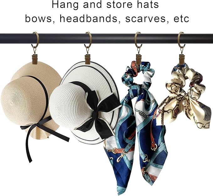 LLPJS 44 Pack Curtain Rings with Clips, Curtain Clip Rings Hooks, Bow Hanger Clips for Hanging Drapery Drapes Bows, Ring 1 inch Interior Diameter, Fits up to 5/8" Rod, Bronze