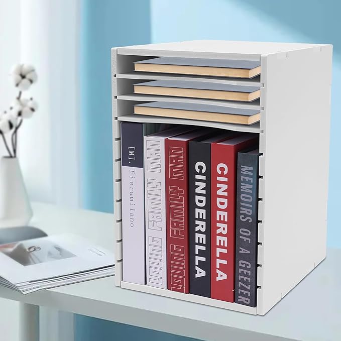 Vertical Desktop Sorter White, 11 Slots Wooden Mail Organizer Vertical File Organizer, Paper Sorter Organizer with 11 Slots Adjustable, Construction Paper Storage Mailbox for Classroom Office (White)
