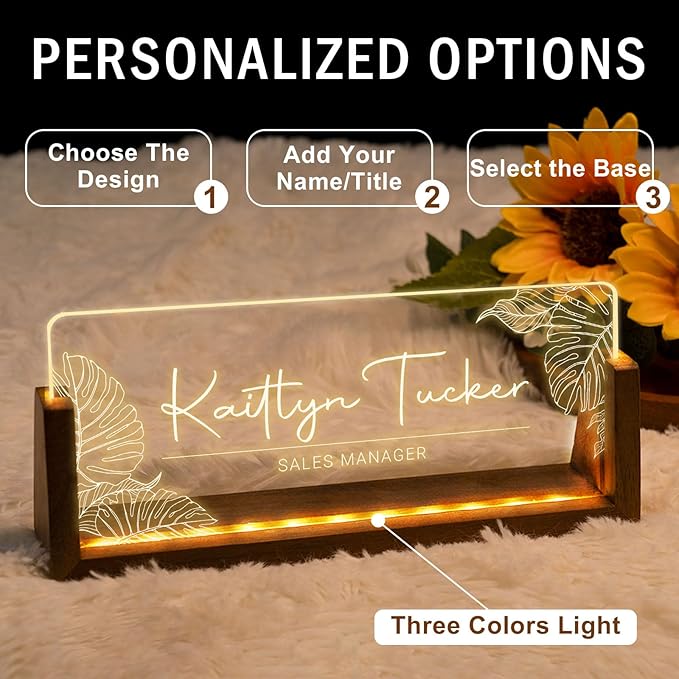 Desk Name Plate Personalized, Custom Office Light Up Name Plate for Desks, Desk Decorations for Women Men Office, Employee Appreciation Gifts for Coworkers