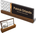 Artblox Personalized Office Desk Name Plate and Business Card Holder | Clear Acrylic Glass with Teak Wood Stand | Abstract Net Design Customized with Your Name and Credentials Office Desk Décor