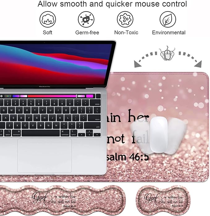 Ergonomic Keyboard Wrist Rest & Mouse Pad Wrist Rest Set, Large XXL Gaming Desk Mat 31.5"x 11.8", Non-Slip Base, Memory Foam, Easy Typing Pain Relief for Office & Home, Quote Bible Verses Psalm 46:5