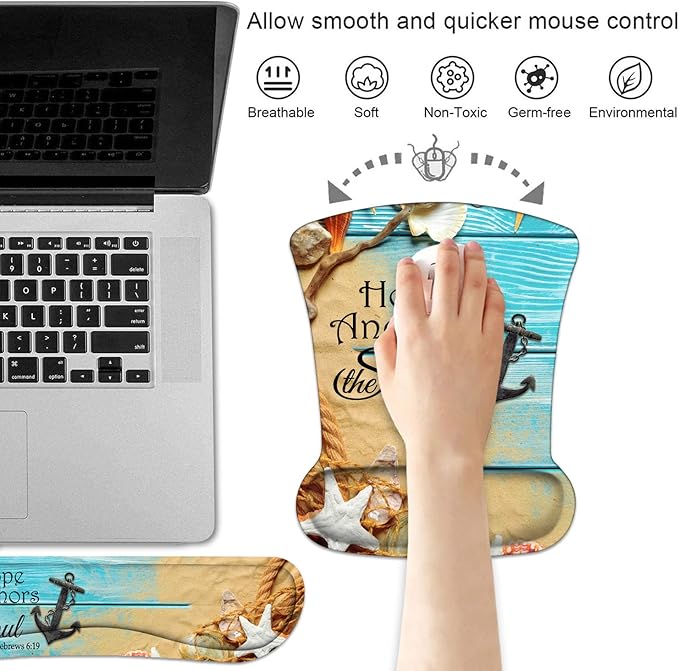 Keyboard Wrist Rest and Mouse Pad Wrist Support Set with Coasters, Non-Slip PU Base Ergonomic Gaming Mousepad for Home Office Working Studying Easy Typing & Pain Relief, Bible Verses Hebrews 6:19