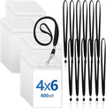 Chuangdi 400 Pcs Large 4 x 6 Inch Clear ID Badge Holder with Lanyard Waterproof Vertical Badge ID Card Holders Clear Plastic Tags Transparent PVC Pouch for Office (Black Lanyard)