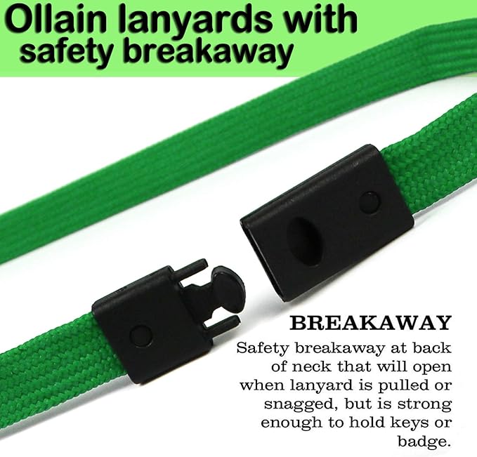 Safety Breakaway Lanyard With J-Hook for ID Badges, Cruise, Business Card, NameTag - Premium Flat Lanyards for Women/Men, Employees, Students (Green, Breakaway 50 Pack)