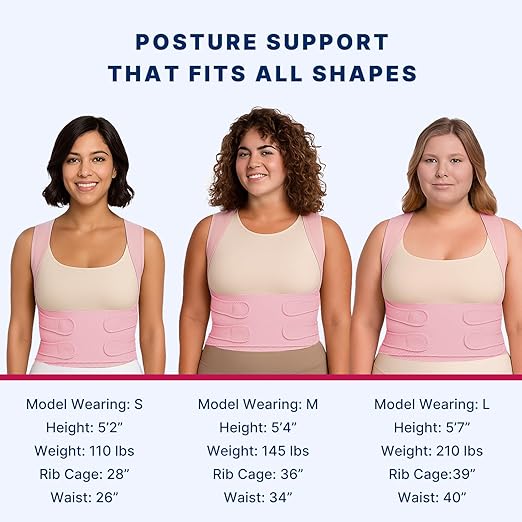 Fit Geno Back Brace and Adjustable Posture Corrector And Trainer for Women and Men, Back Straightener, Scoliosis and Hunchback Correction, Back Pain, Spine Support, Pink, Small (Waist 25-33 Inch)