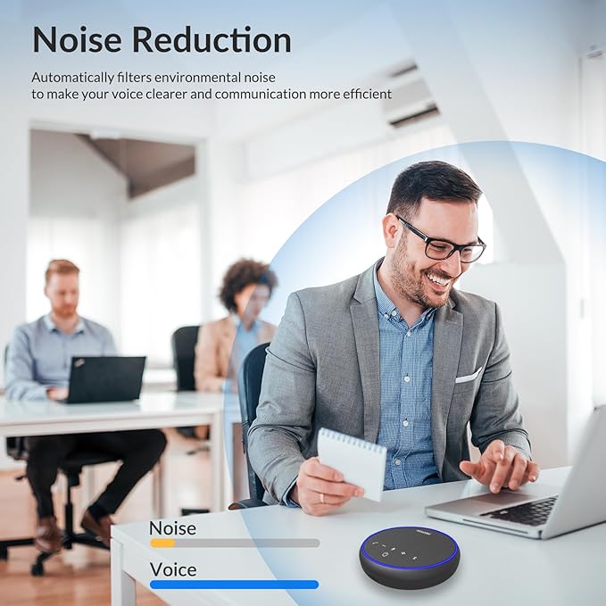 NEWORK AI Conference Speakerphone – 3 AI Mics, 360° Clear Voice, Noise Reduction, 12H Battery, Bluetooth & USB-C, Perfect for Home & Office Meetings