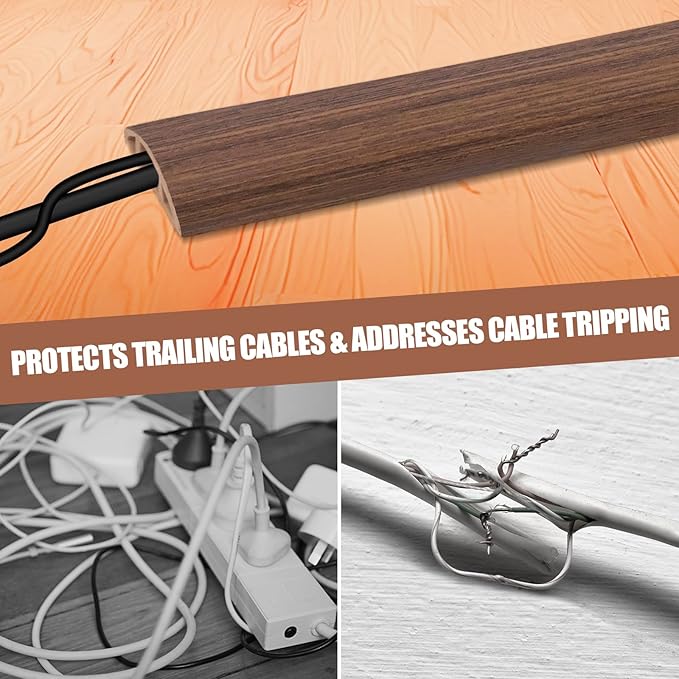 Floor Cord Cover Cable Cavity Self Adhesive Cord Hider Floor 10FT Floor Cable Management Power Cord Protector Floor Electric Cord Covers for Offices, Gym, Exhibitions (Misty Brown Wood, 0.78" x 10')