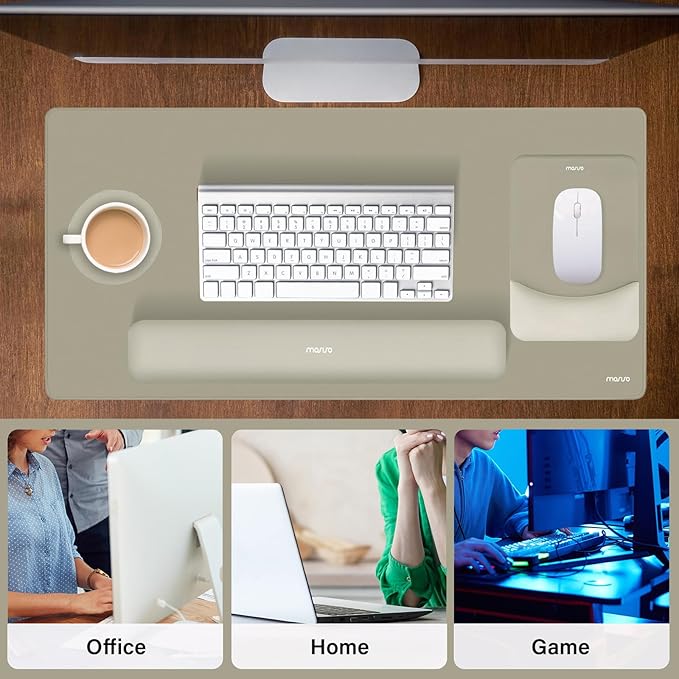 MOSISO Keyboard Mouse Pad Set, Large Gaming Mouse Pad&Rectangular Keyboard Wrist Rest&Mousepad with Wrist Rest&Coaster, Ergonomic Non-Slip&Easy Typing Pad with Curved Silicone Lining, Bronze Brown