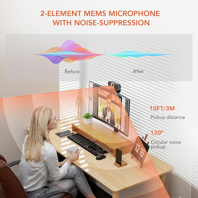 NUROUM V15AFL 2K Webcam with Ring Light for Streaming, Autofocus Webcam for PC w/Noise Cancelling Dual Mics, 1080P 60fps, 75° FOV&Lightweight, USB Web Camera Plug&Play for Zoom/Teams/OBS/Xsplit, Grey