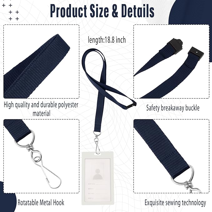 Patelai 60 Pcs Breakaway Lanyards with J Hook Bulk Flat for ID Badges Neck Badge Lanyards Card Nametag Holder Neck Straps (Navy Blue)