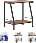 Under Desk Printer Stand with Storage, 2 Tier Small Printer Table with Shelf, Desktop Organizer for Home Office Kitchen, Rustic Brown