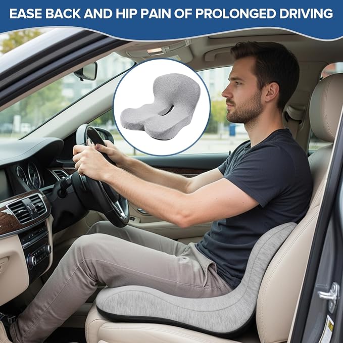 Urban Deco Memory Foam Seat Cushion, Office Chair Seat Cushion with L-Shaped Design, Ergonomic Back and Seat Pad Cushion for Car, Driving, Office, Grey