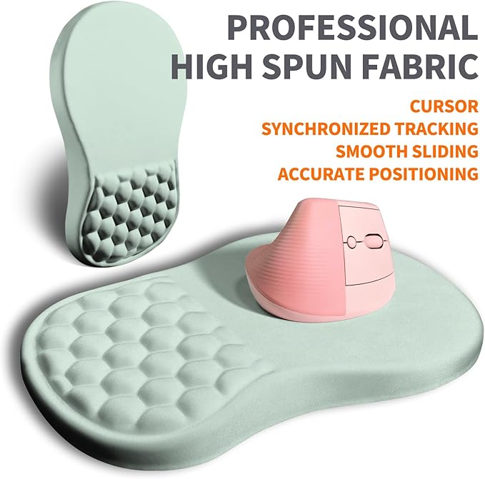 Ergonomic Joint Wrist Support Mouse Pad with Memory Foam Cushion Massage Bump, Carpal Tunnel Pain Relief Mousepad Slope Design for Wrist Rest, 11.8x7.9 in, LightCyan