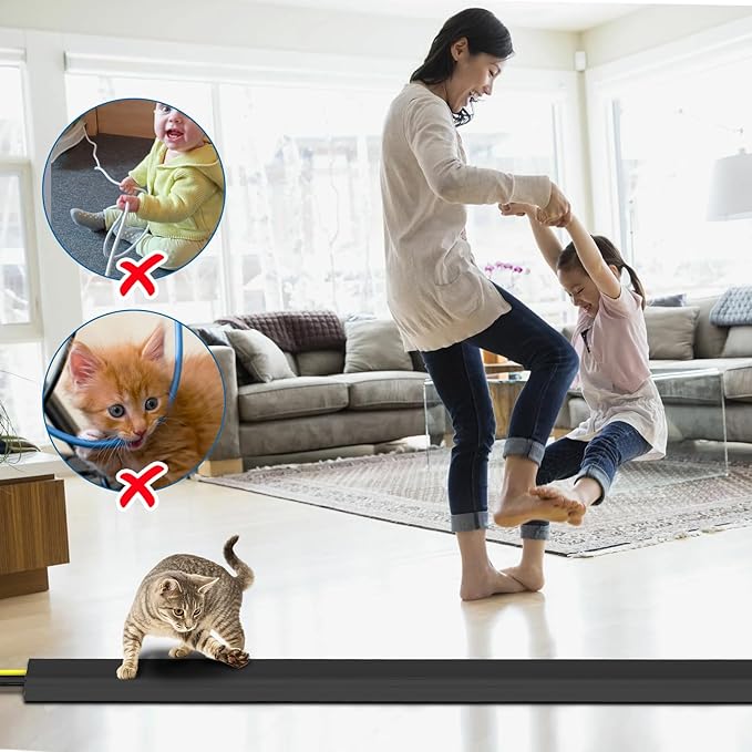 Eapele 4 ft Floor Cord Cover Heavy Duty Cable Protector, Easy to Unroll, Prevent Trip Hazard for Home Office or Outdoor Settings (Black)