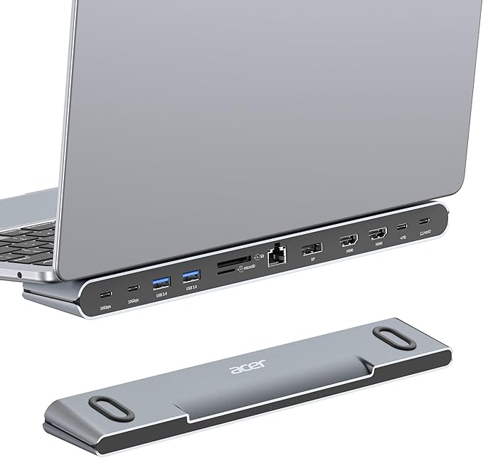 Acer Laptop Docking Station Stand, 11-in-1 USB C Docking Station 3 Monitors with DP 8K + Dual HDMI 4K@60Hz, Ethernet, 10Gbps Data, 100W PD, SD/TF, USB C Dock with Detachable Cable for Acer/Dell/Mac/HP