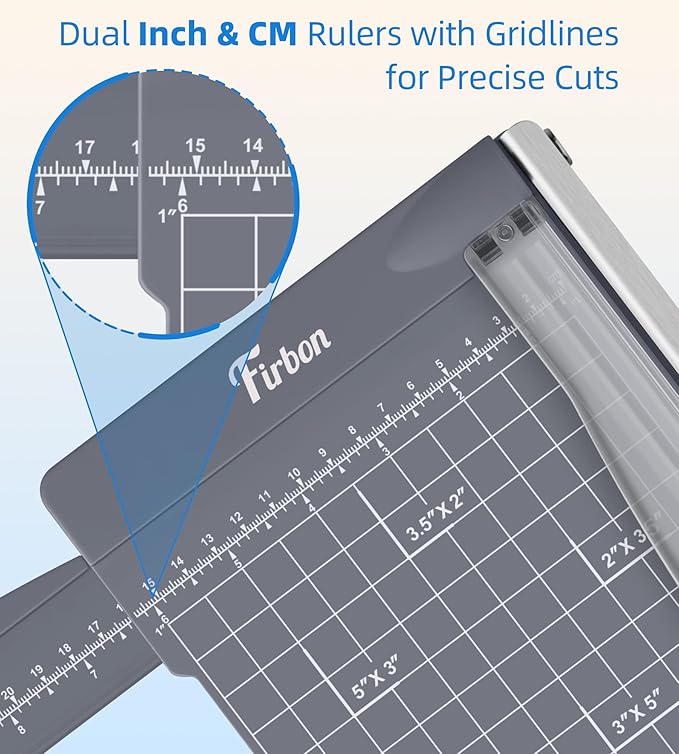 Firbon 12" Guillotine Paper Cutter with Hidden Ruler, Compact Heavy Duty 12-Sheet Capacity Trimmer for Cardstock, Photos, Scrapbooking, Office, Classroom, Studio (Gray)