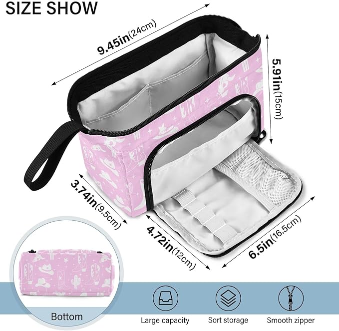 Western Cowboy Purple Pencil Case Pouch Big Capacity Pencil Bag Box Organizer Pen Case Pencil Pouch Aesthetic with Handle for Kids Boys Girls Women College Office