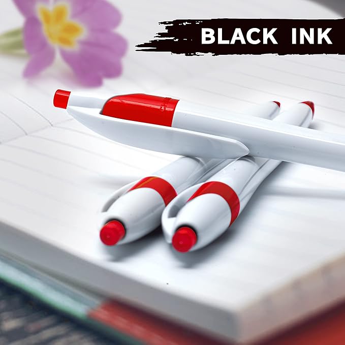 DISCOUNT PROMOS Slim Curvy Ballpoint Pens Set of 10, Bulk Pack - Black Ink, Retractable, Great for Office, School, Tradeshows - Red