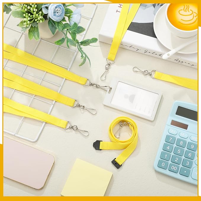 Patelai 60 Pcs Breakaway Lanyards with J Hook Bulk Flat for ID Badges Neck Badge Lanyards Card Nametag Holder Neck Straps (Yellow)