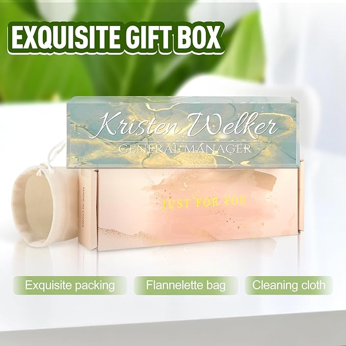 Name Plate for Desk, Desk Name Plate Personalized, Office Decor for Women Men, Acrylic Desktop Accessories, Office Appreciation Gifts for Boss Social Workers Employee Nurse Teacher (Deep Sea)