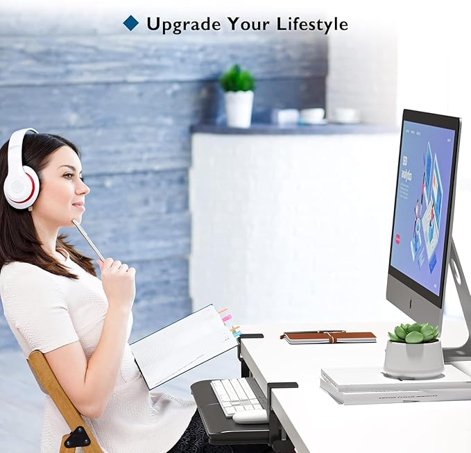 BONTEC Keyboard Tray Under Desk, Pull Out Keyboard & Mouse Tray with C-clamp, 25.6 Excluding Clamps (30 Including Clamps) x 11.8 Inch Steady Slide-Out Computer Drawer for Typing, Black