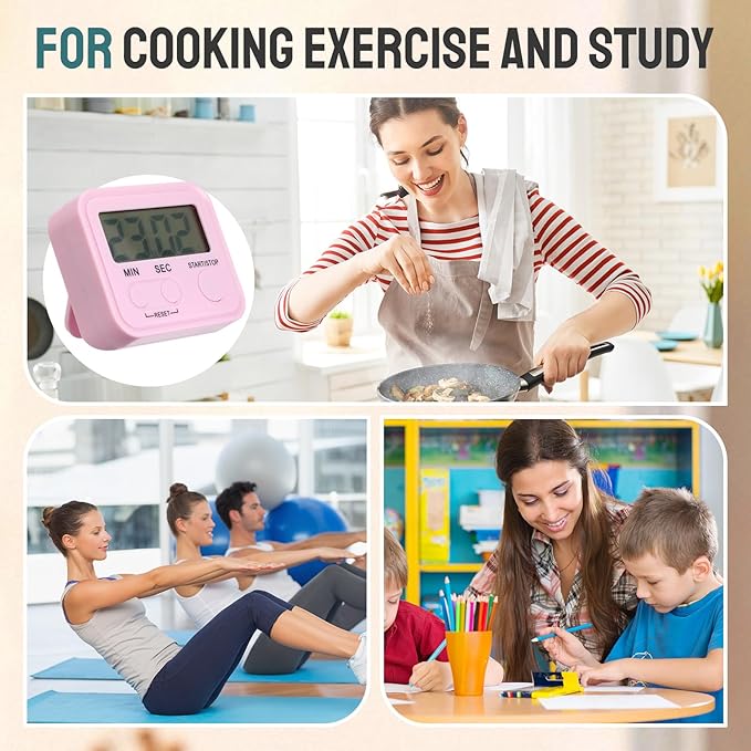 Weewooday 24 Pcs Digital Kitchen Timer Magnetic Timer Bulk On/Off Switch Minute Second Count up Countdown Loud Alarm for Exercise Cook Baking (Vivid Color)