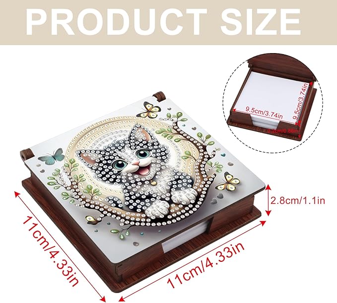 Cat Diamond Painting Kit Note Box,Memo Paper Storage Box Diamond Art,Sticky Note Holder Diamond Art,Diamond Painting Memo Pad For Office Desk. (Cat)