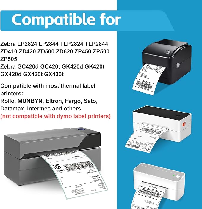 NineLeaf 4 Roll 4''x2'' Direct Thermal Label Barcodes Postage Shipping Address Labels with 750 Labels/Roll Compatible for Zebra Eltron Rollo Desktop Label Printers