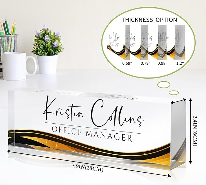 Custom Name Plate for Desk, Personalized Desk Name Plate on Clear Acrylic Glass, Appreciation Gifts for Teacher Employee Boss Coworkers Nurse, Office Desk Accessories for Women Men (Sable)